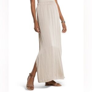Chicos Serena Palomino Mix Crinkled Sheen Maxi Skirt Beige Silver
